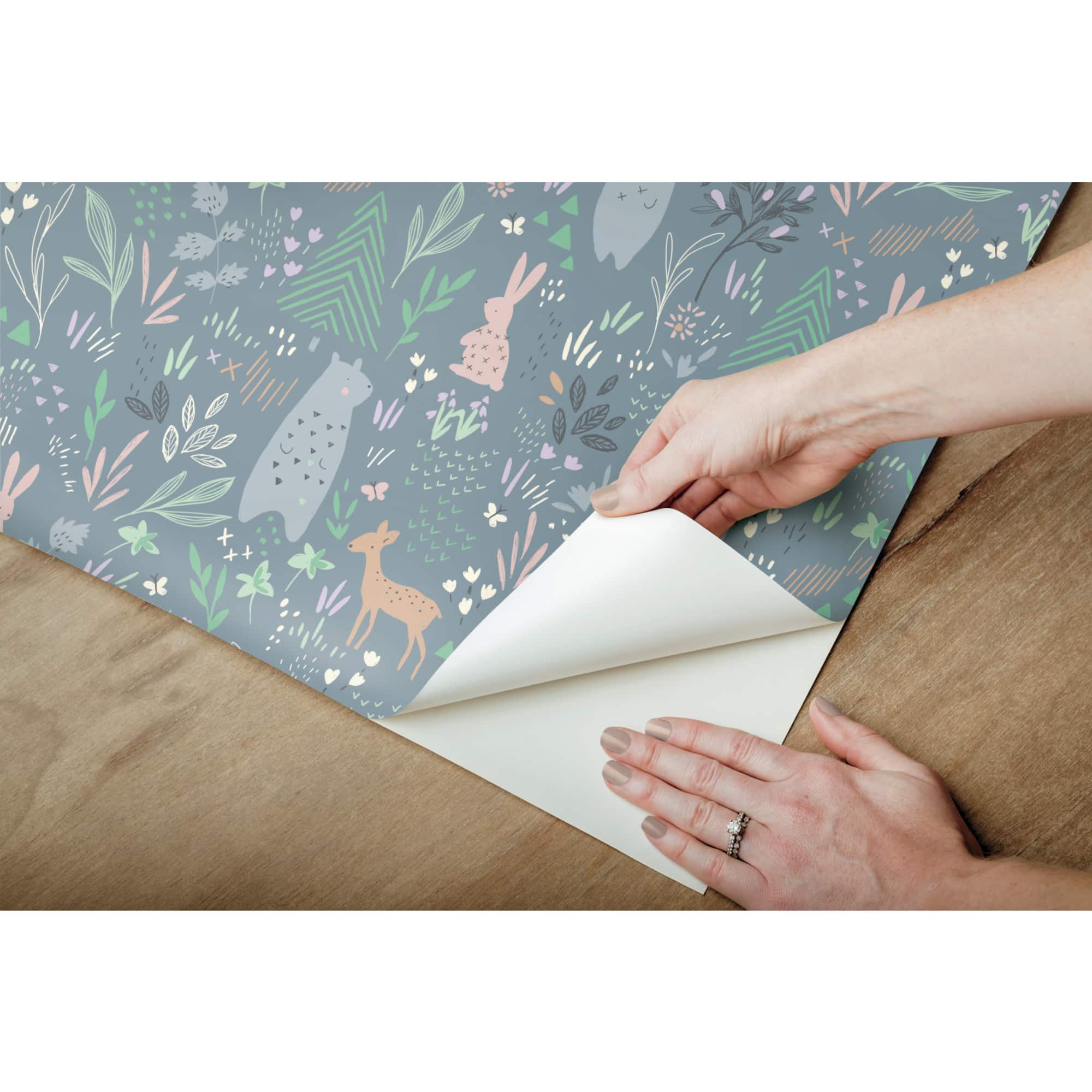 RoomMates Dark Gray Spring Forest Pals Peel & Stick Wallpaper